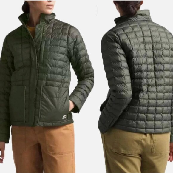 North Face Womens M Thermoball Eco Snap Puffer Puffy Jacket Coat Olive Green - Picture 2 of 9